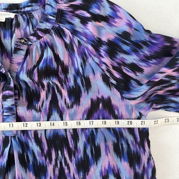 Beachlunchlounge Purple Ikat Boho V-Neck Popover Blouse Top Balloon 3/4 Sleeve - Picture 12 of 16
